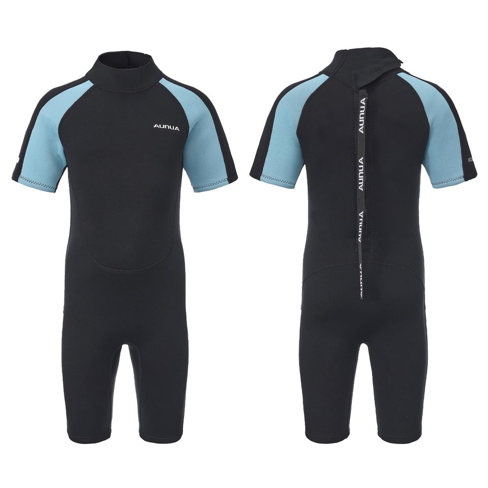 Aunua Kids Wetsuit for Youth Boys Girls, 3mm Shorty Wetsuit for Swimming, Surfing(7036 BlackBlue 14)