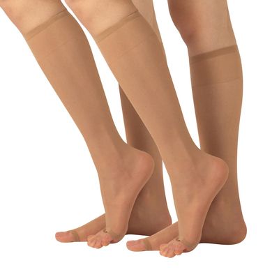 CALZITALY - 2 Pairs Open Toe Knee High Socks, Toeless Over-the-Calf Socks, Light Fabric Sheer 10 Denier, Ultra Soft Freetoes for Women (One Size, Black or Nude)