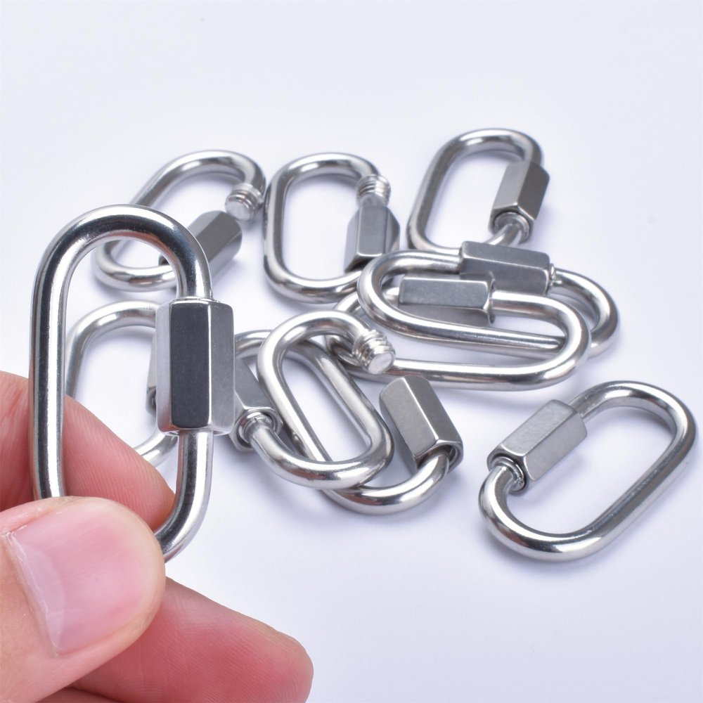 Alele D-Shape Locking Carabiner M4 Stainless Steel Quick Link Chain Connector Keychain Ring Buckle 10 Pack