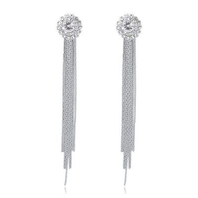 GRACE JUN Long Tassel Rhinestone Clip on Earrings and Drop Pierced Earrings for Women Party Jewelry (522 Clip-on)