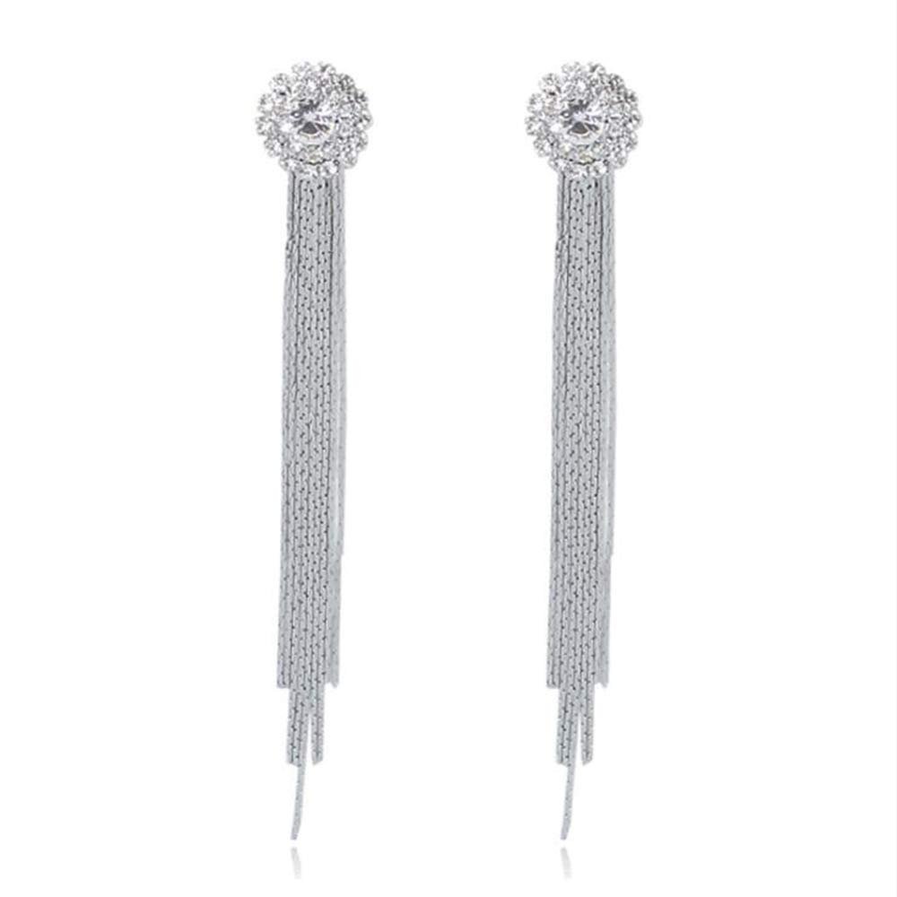 GRACE JUN Long Tassel Rhinestone Clip on Earrings and Drop Pierced Earrings for Women Party Jewelry (522 Clip-on)