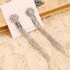 GRACE JUN Long Tassel Rhinestone Clip on Earrings and Drop Pierced Earrings for Women Party Jewelry (522 Clip-on) view 4