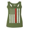 0059. American Flag Thin Red Line Firefighter Support Fireman Patriotic Style Women's Tank Top Racerback (Olive, Small)