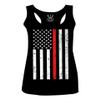 0059. American Flag Thin Red Line Firefighter Support Fireman Patriotic Style Women's Tank Top Racerback (Black, Medium)