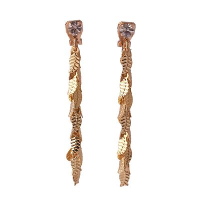 GRACE JUN Handmade Multi-layer Leaf Clip on Earrings for Women Cuff Earings Luxury Jewelry (711 Gold clip-on)