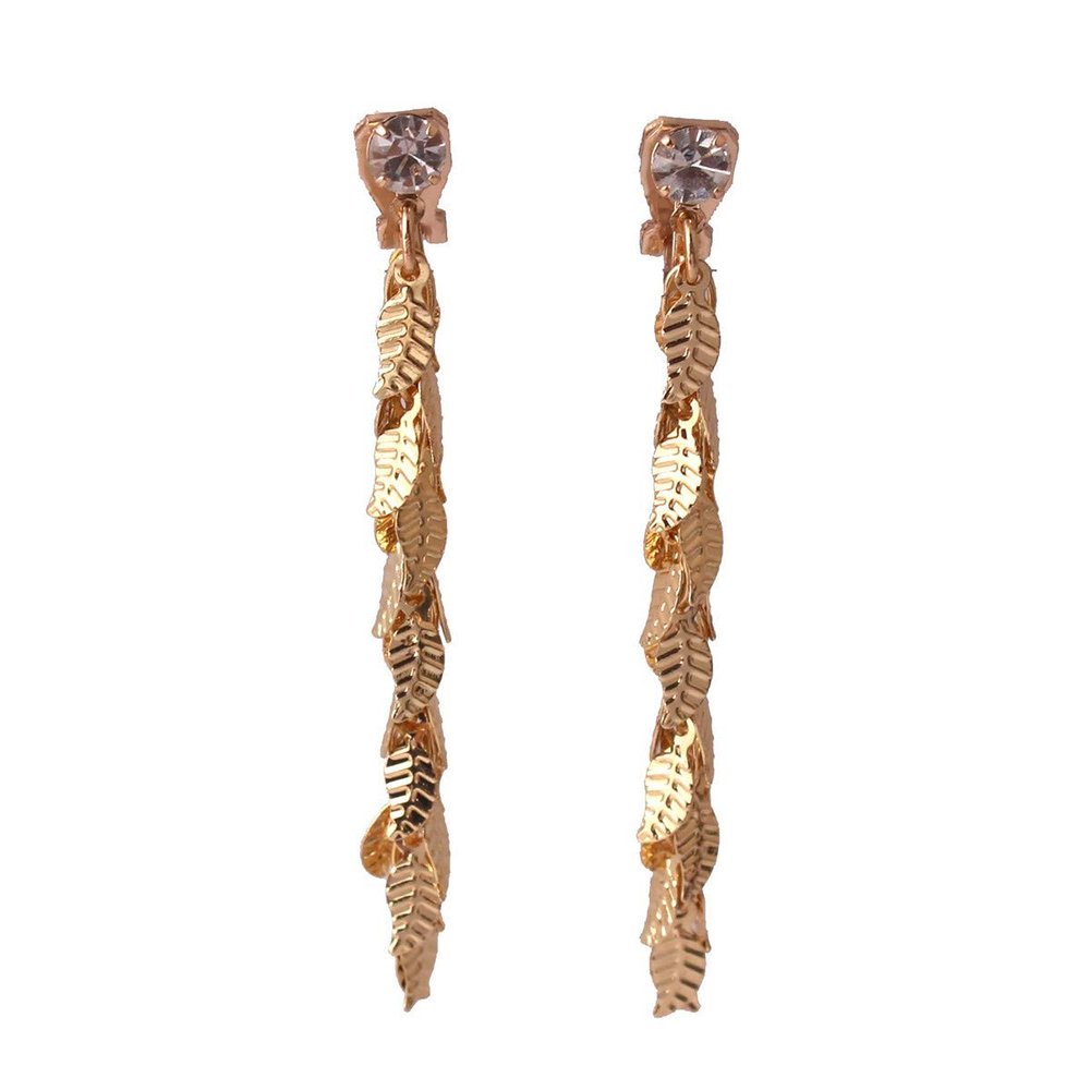 GRACE JUN Handmade Multi-layer Leaf Clip on Earrings for Women Cuff Earings Luxury Jewelry (711 Gold clip-on)