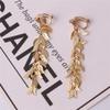 GRACE JUN Handmade Multi-layer Leaf Clip on Earrings for Women Cuff Earings Luxury Jewelry (711 Gold clip-on) view 2