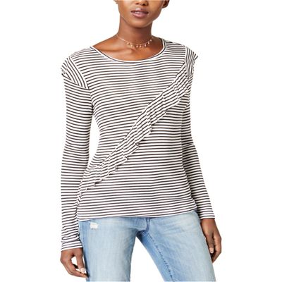 Maison Jules Womens Ruffled Stretch Knit Thermal Top B/W XL