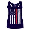 0059. American Flag Thin Red Line Firefighter Support Fireman Patriotic Style Women's Tank Top Racerback (Navy Blue, Medium) view 1