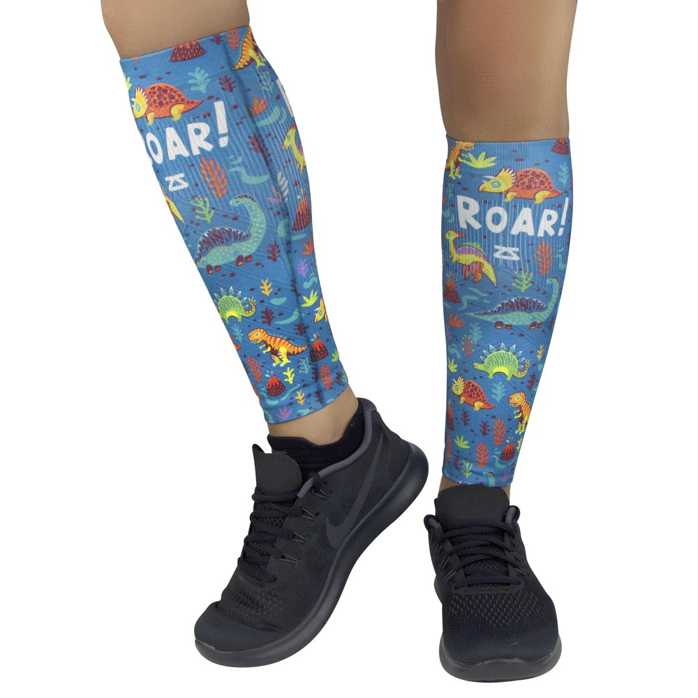 Zensah Running Leg Compression Sleeves - Shin Splint, Calf Compression Sleeve Men and Women (Dinosaurs, Small/Medium)