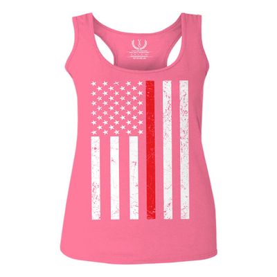 0059. American Flag Thin Red Line Firefighter Support Fireman Patriotic Style Women's Tank Top Racerback (Pink Large)
