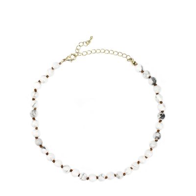 POMINA Semi Precious Stone Beaded Short Choker Necklace for Women Natural Gemstone Beaded Choker Necklace for Teen (howlite)