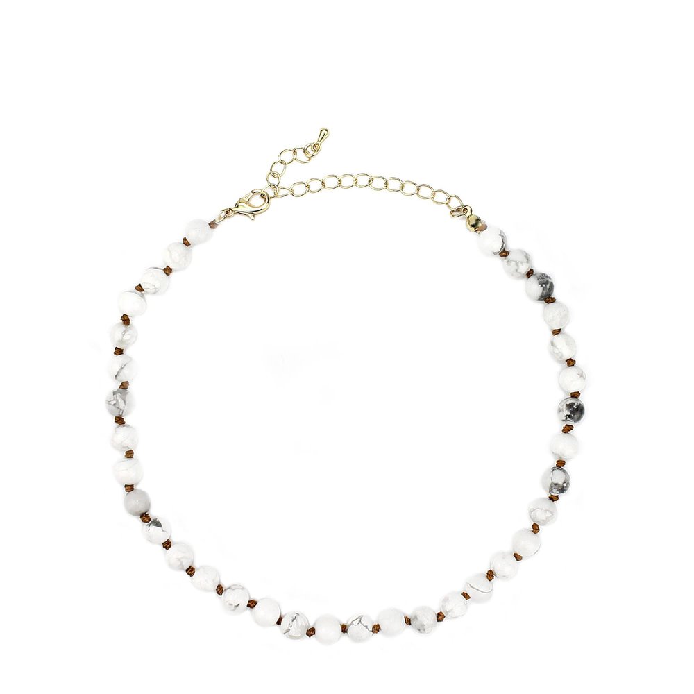 POMINA Semi Precious Stone Beaded Short Choker Necklace for Women Natural Gemstone Beaded Choker Necklace for Teen (howlite)