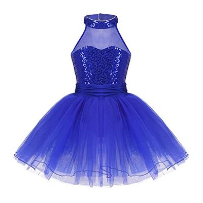 YiZYiF Baby Girl's Ballet Outfits Leotard Tutu Dancewear Party Dress (5-6(Shoulder to Crotch 19.5"/50cm), Halter Sequins Royal)