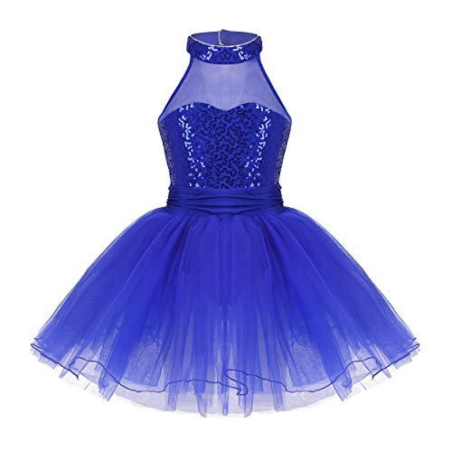 YiZYiF Baby Girl's Ballet Outfits Leotard Tutu Dancewear Party Dress (5-6(Shoulder to Crotch 19.5"/50cm), Halter Sequins Royal)