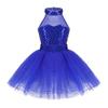YiZYiF Baby Girl's Ballet Outfits Leotard Tutu Dancewear Party Dress (5-6(Shoulder to Crotch 19.5"/50cm), Halter Sequins Royal) view 1