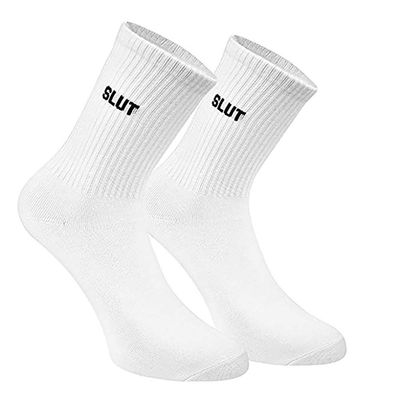 MUST ROSE SPORTS AND HOMEWEAR FUCK OFF Swear Word Curse Printed Stockings Crew Socks Funny Men Tube Socks (one size, Slut)