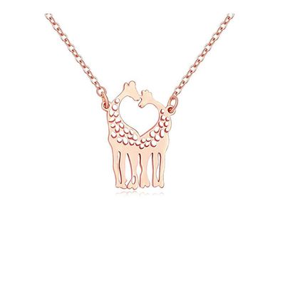 AOCHEE Double Love Giraffe Necklace Heart Shaped Kissing Giraffe Pendant Cute Animal Charm Necklace