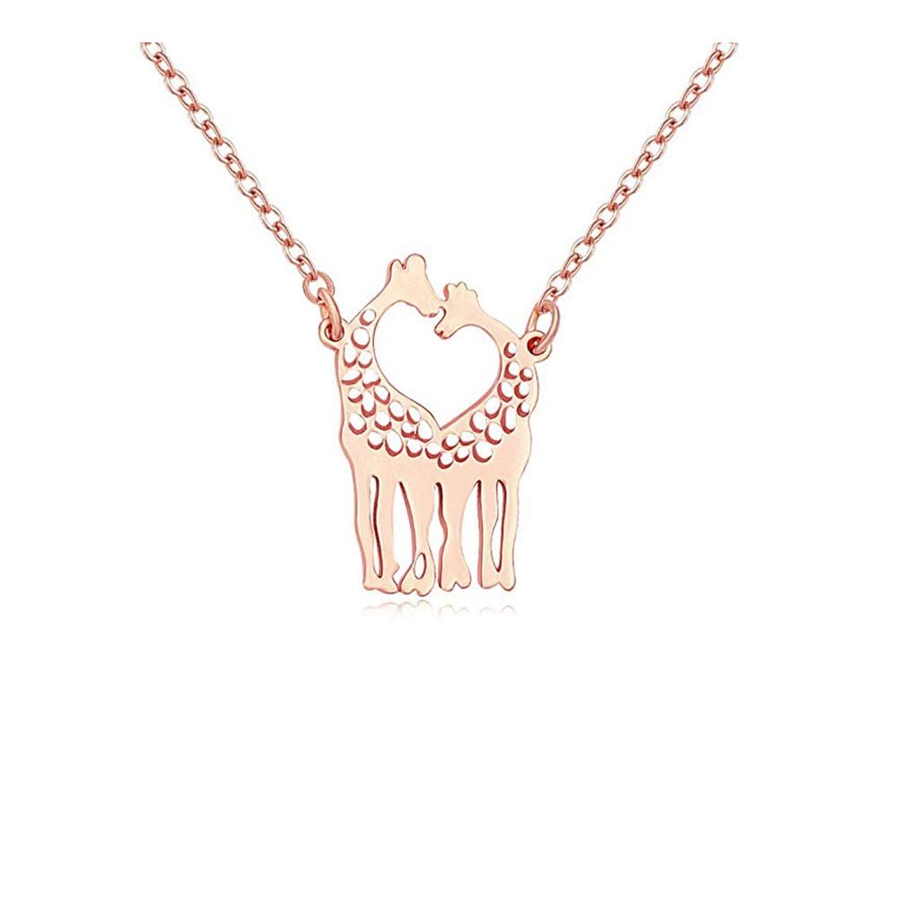AOCHEE Double Love Giraffe Necklace Heart Shaped Kissing Giraffe Pendant Cute Animal Charm Necklace