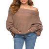 GOLDSTITCH Women's Off Shoulder Batwing Sleeve Loose Oversized Pullover Sweater Knit Jumper Khaki view 1