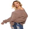 GOLDSTITCH Women's Off Shoulder Batwing Sleeve Loose Oversized Pullover Sweater Knit Jumper Khaki view 2
