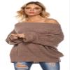GOLDSTITCH Women's Off Shoulder Batwing Sleeve Loose Oversized Pullover Sweater Knit Jumper Khaki view 3