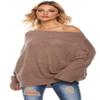 GOLDSTITCH Women's Off Shoulder Batwing Sleeve Loose Oversized Pullover Sweater Knit Jumper Khaki view 4