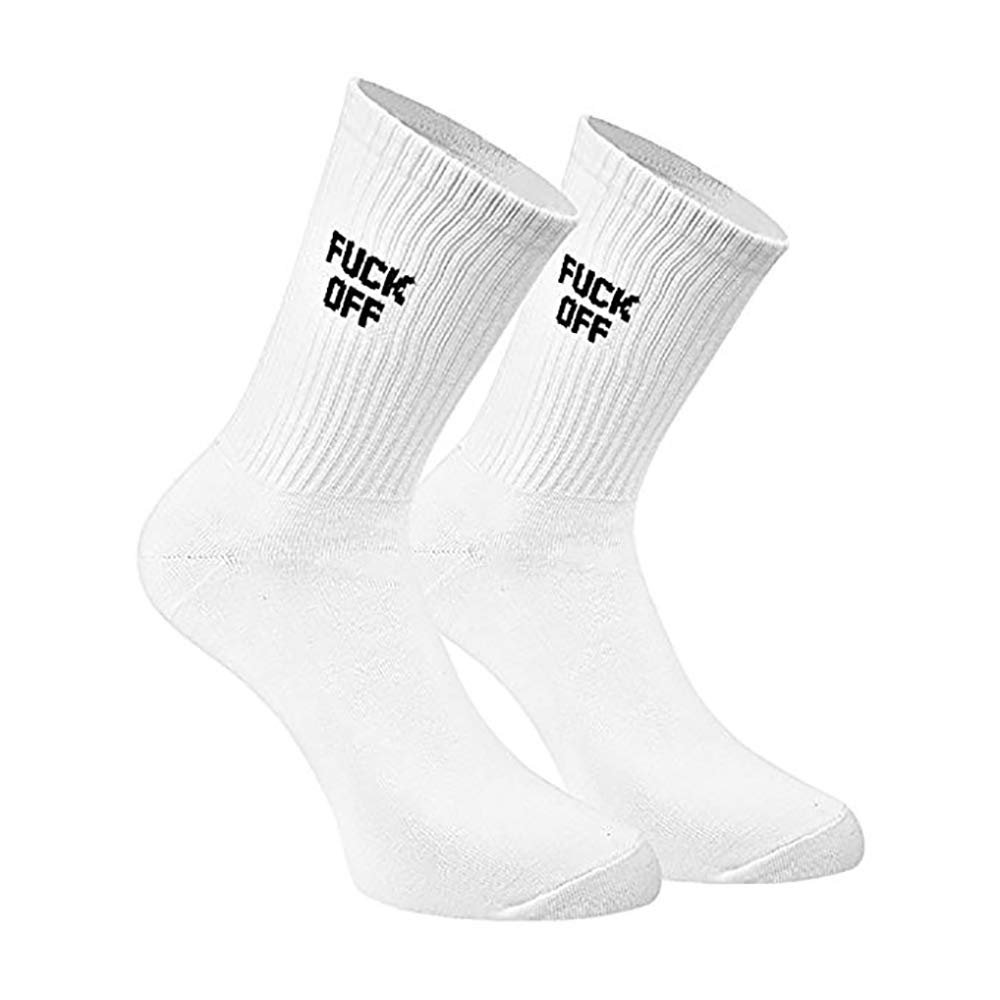 MUST ROSE SPORTS AND HOMEWEAR FUCK OFF Swear Word Curse Printed Stockings Crew Socks Funny Men Tube Socks (one size, White Fuck Off 3#)