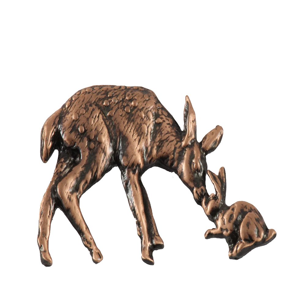 Deer with Rabbit Pin, Copper Plated, MC024, 2 Inches, Handmade in the USA, Realistic, Deer, Rabbit, Metal, Hat Pin, Lapel Pins, Brooch, Gift, Over 3100 Wildlife Designs.