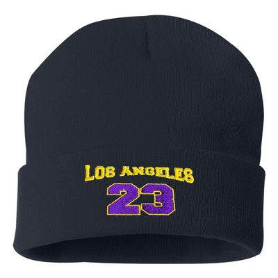 Go All Out One Size Navy Cuffed Los Angeles 23 Embroidered Cuffed Knit Beanie Cap