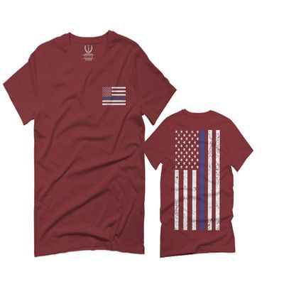 0084. American Flag Thin Blue Line Police Lives Matter Support Patriotic NY Sheriff for Men T Shirt (Maroon, 2X Largel)