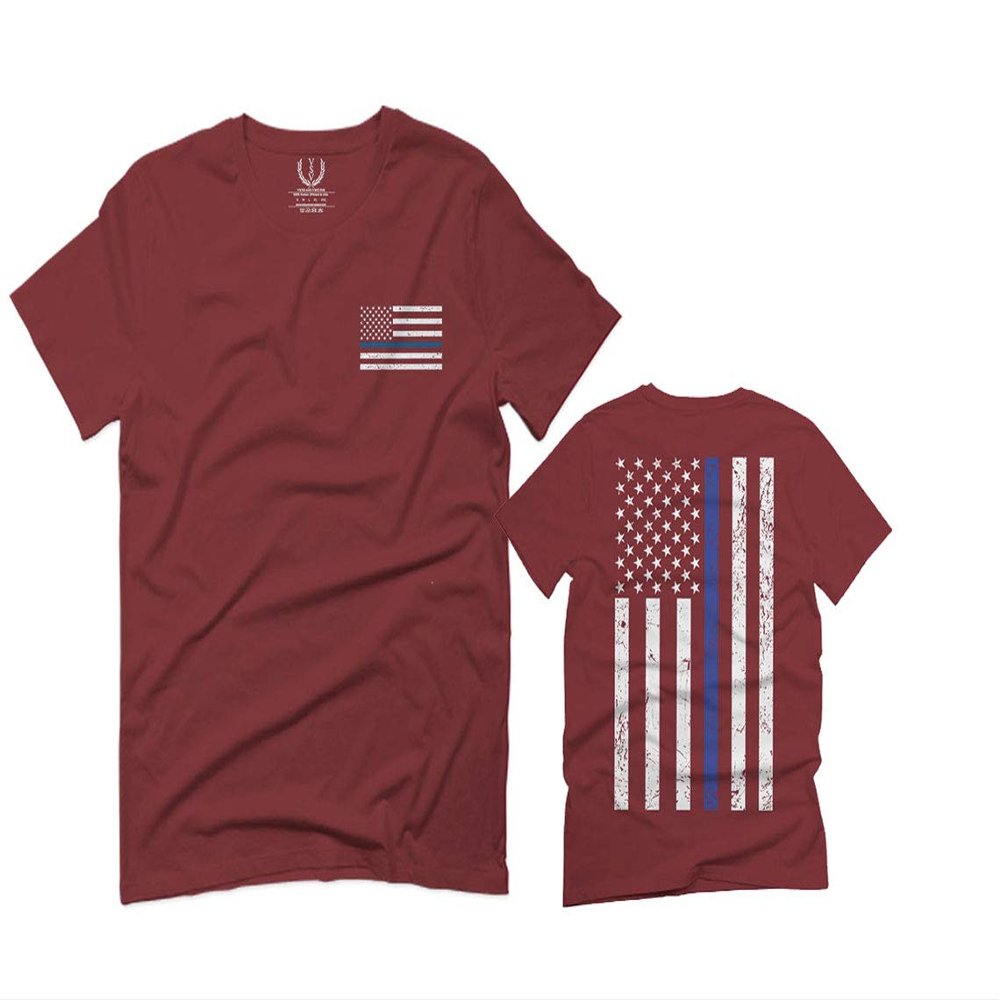 0084. American Flag Thin Blue Line Police Lives Matter Support Patriotic NY Sheriff for Men T Shirt (Maroon, 2X Largel)