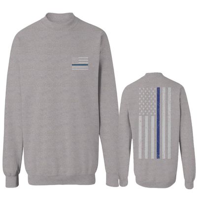 0084. American Flag Thin Blue Line Police Lives Matter Support Patriotic NY Sheriff Men's Crewneck Sweatshirt (Light Gray Small)