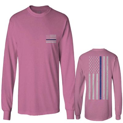 0084. American Flag Thin Blue Line Police Lives Matter Support Patriotic NY Sheriff Men's Long Sleeve t Shirt (Pink X-Large)