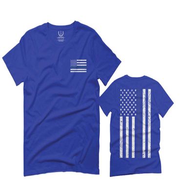 0084. American Flag Thin Blue Line Police Lives Matter Support Patriotic NY Sheriff for Men T Shirt (Royal Medium)