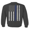 0084. American Flag Thin Blue Line Police Lives Matter Support Patriotic NY Sheriff Men's Crewneck Sweatshirt (Characol Medium) view 3
