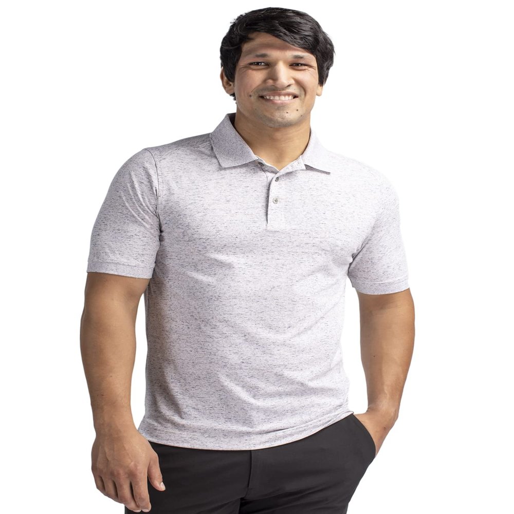 Cutter & Buck Men's Drytec Cotton+ Jersey 35+ UPF Advantage Space Dye Polo Shirt, Elemental Grey, 2X Big