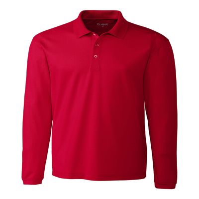 Clique Spin Eco Performance Pique Long Sleeve Mens Polo Red