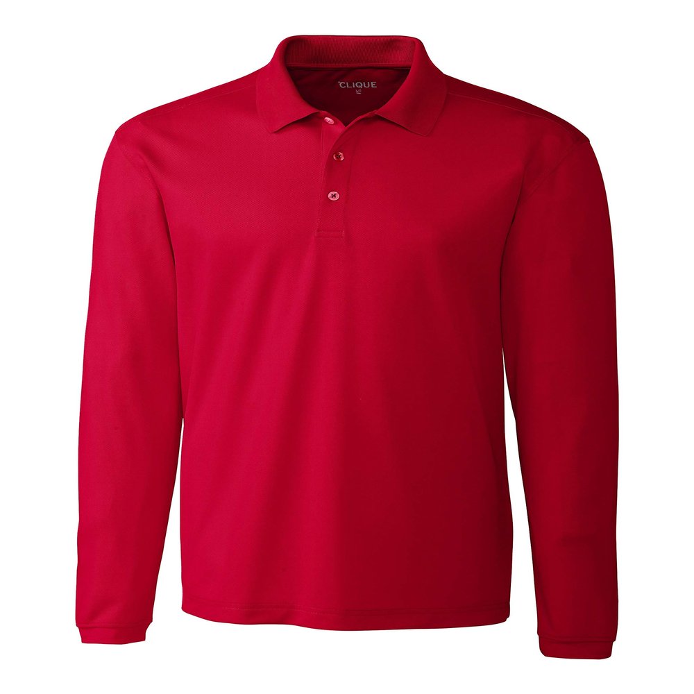 Clique Spin Eco Performance Pique Long Sleeve Mens Polo Red