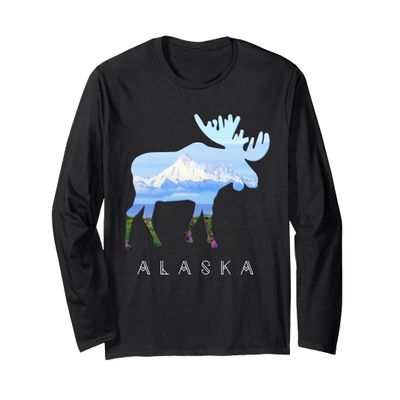 Alaskan Moose with Mountain & Flowers Souvenir LONG SLEEVE Long Sleeve T-Shirt