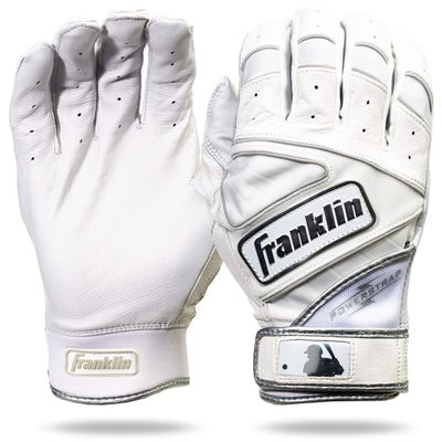 Franklin Sports MLB Batting Gloves - Powerstrap Chrome Adult Men's + Youth Batting Gloves Pair - Baseball + Softball Gear - White - Adult Large