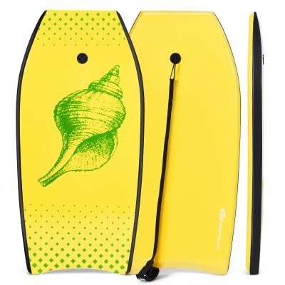 Goplus Bodyboard for Beach, 33/37/41 Inches Lightweight Body Board w/ Wrist Leash, EPS Core, XPE Deck, HDPE Slick Bottom, Surfboard for Kids Teens Adults Surfing (Yellow Conch, 41 inch)