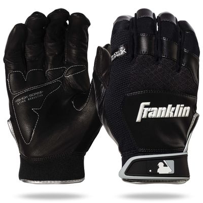 Franklin Sports MLB Baseball Batting Gloves - Shok-Sorb X Batting Gloves for Baseball + Softball - Adult + Youth Padded Non-Sting Pairs - Black/Black - Adult X-Large