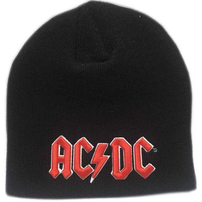 AC/DC Beanie Hat Classic Red 3D Band Logo Hells Bells Official Black Size One Size