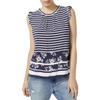 Maison Jules Womens Striped Floral Print Blouse Navy S view 1