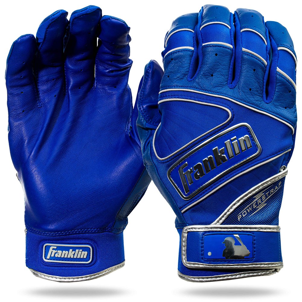 Franklin Sports MLB Batting Gloves - Powerstrap Chrome Adult Men's + Youth Batting Gloves Pair - Baseball + Softball Gear - Royal Blue - Adult Small