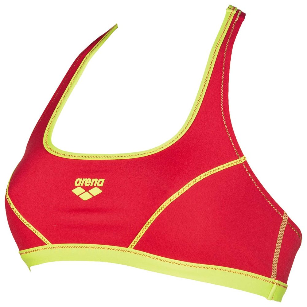 ARENA Women's MaxLife Racer Back Athletic Chlorine Resistant Swim Bikini Top for Athletes Pool or Beach, Red/Soft Green, Size 26