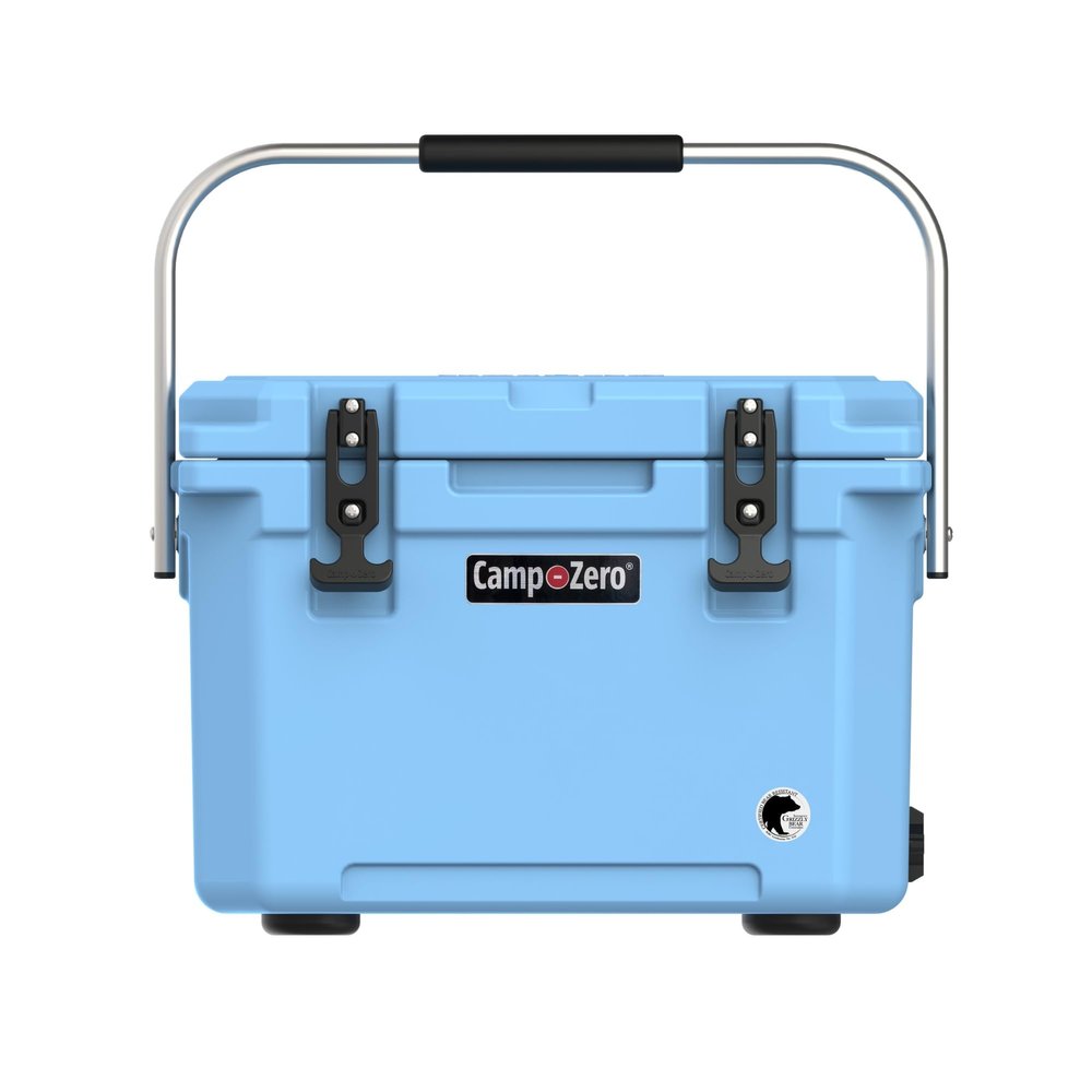 CAMP-ZERO 21 Quart Rotomolded Hard Cooler - Insulated Ice Chest with 4 Cup Holders - Bear-Proof Travel Ice Box for Beverage, Drink, BBQ, Fishing, Camping, Outdoor, Sky Blue