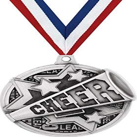 Crown Awards Cheer Medals - 2" Kudos Cheerleading Megaphone Award Medals Silver - 10 Pack Prime