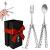 Caliber Gourmet Tactical Stainless Steel Folding Butterfly Knife Style Utensil Set | Fork, Spoon & Bottle Opener | Camping, Hiking, Kitchen, BBQ, Picnic Flatware | Unique Christmas Gift view 2